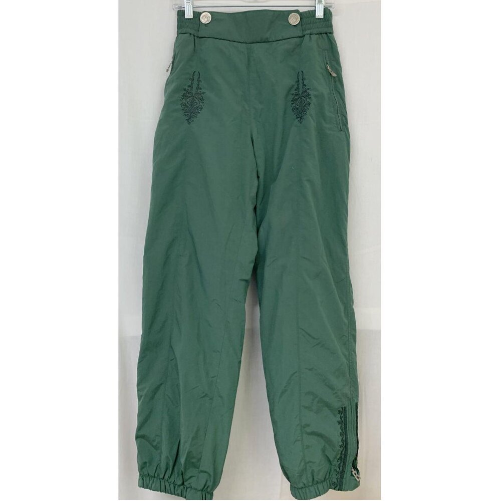 Vintg Bogner Snow Ski Pants Embroidered Green Zipper Pockets Insulated Wmn's 10